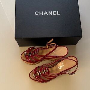 CHANEL Women's Burgundy Strappy Sandals Espadrilles